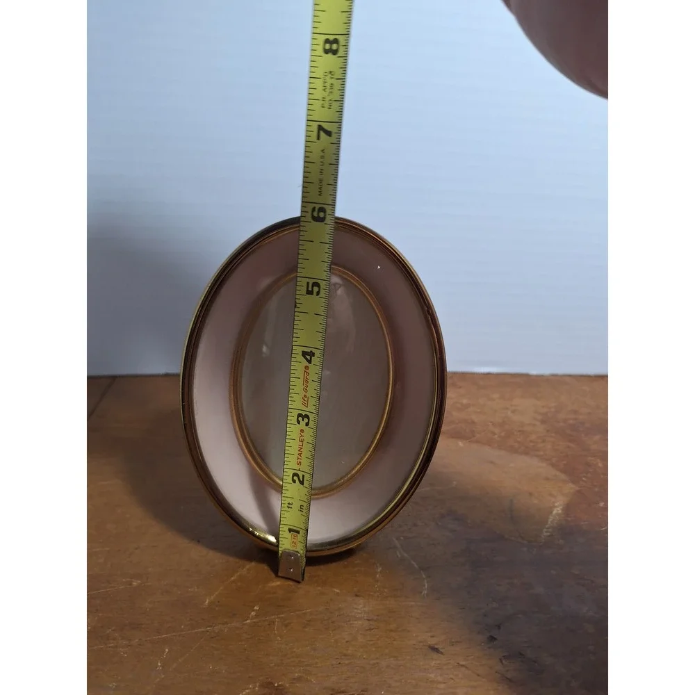 Vintage Oval Enamel Picture Frame Blush Pink Gold Tone Tabletop 6.25x4.75in